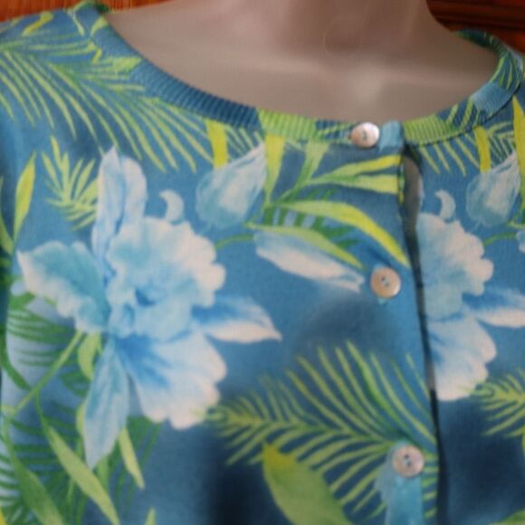 United States Sweaters Vintage Tropical Floral Cardigan Blue XL Made in USA - Picture 3 of 11
